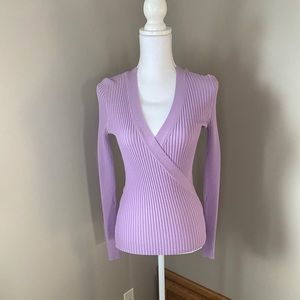 Cache lilac faux wrap top